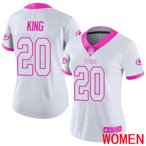 Green Bay Packers Limited White Pink Women #20 King Kevin Jersey Nike NFL Rush Fashion